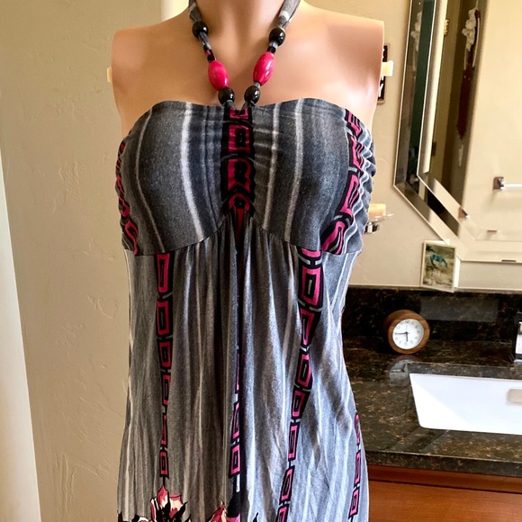 Pink and Gray Patterned Sundress by Venus, Size L - Picture 2 of 6